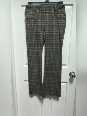 SOHO Apparel Women's Stretch Workwear Pants Plaid Elastic Waist Sz M
